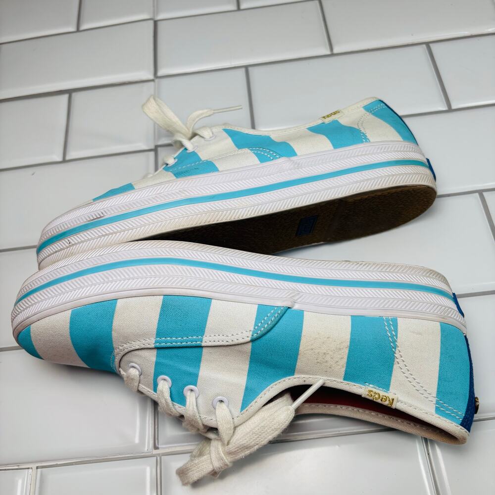 Keds X Kate Spade Cabana Stripe‎ Platform Sneakers Women 7 White Blue Nautical - Picture 5 of 14